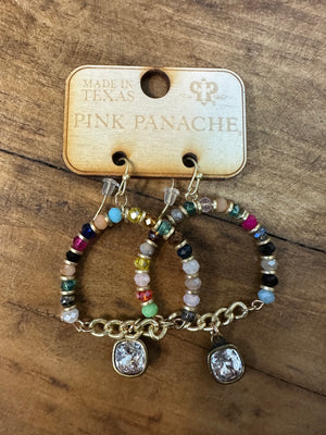 Pink Panache Earrings- Rainbow & Gold Chain Circle