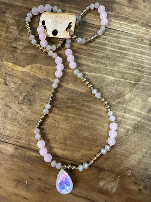 Pink Panache Necklace- Light Pink Druzy & Gold Beads