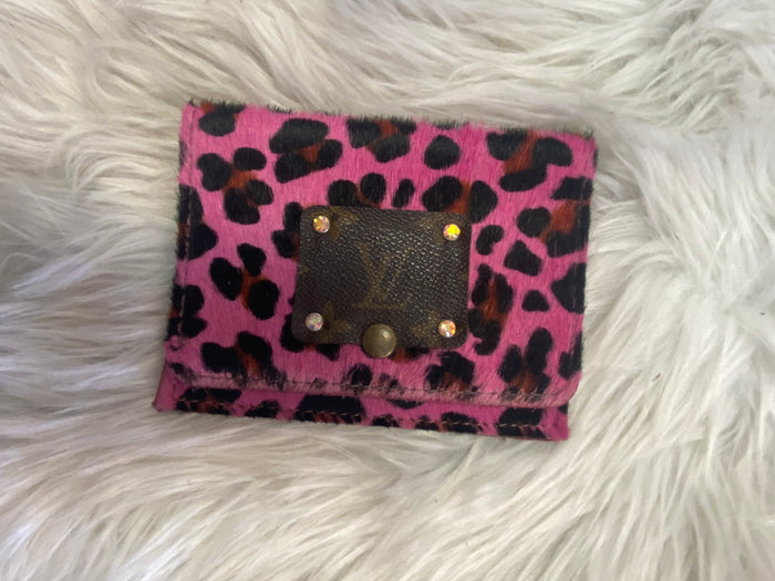 Revamped "Daisy" Wallet- Pink Cheetah Cowhide