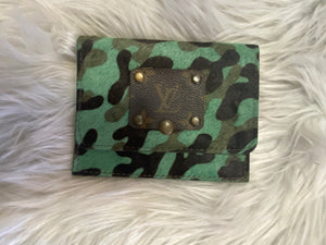 Revamped "Daisy" Wallet- Green Camo Cowhide