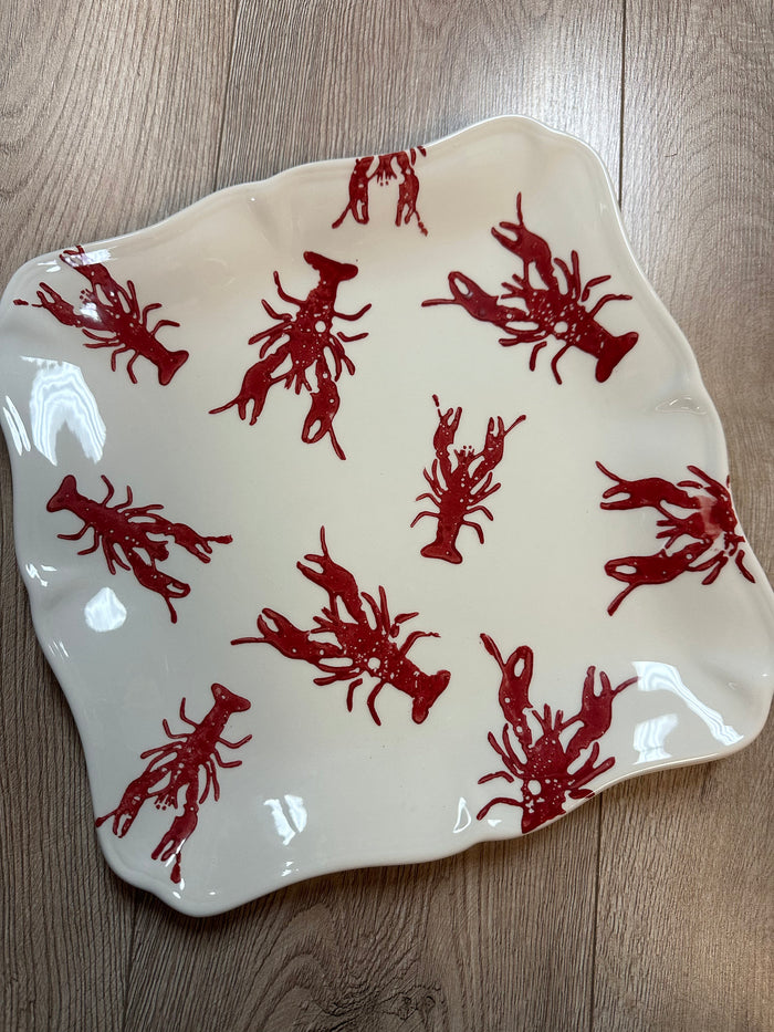 Holiday Serving Dish- Red Crawfish Print