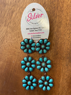 Fabulous Earrings- Turquoise & Bronze Triple Cluster