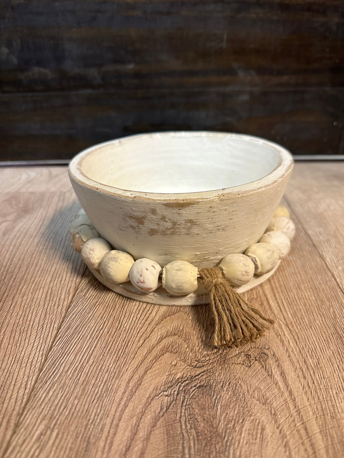 Wood Beaded Bowls- Small "White"