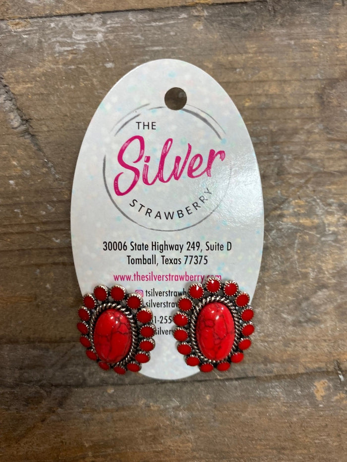 Fabulous Stud Earrings- Small Red Blossom