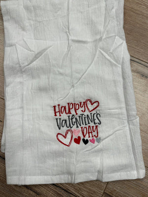 Valentines Kitchen Towels- "Happy Valentine's Day" Red