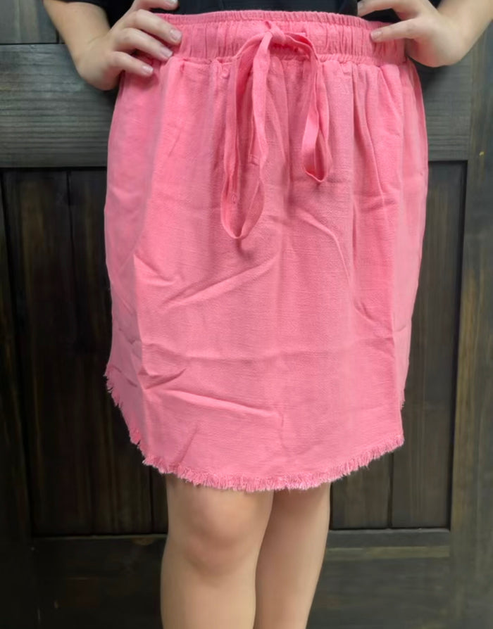 Fringe Linen Skirt- Pink