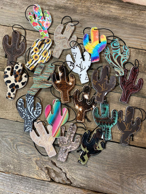 Cactus Shaped Leather Air Freshener Tags