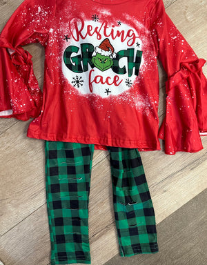 "Resting Grinch Face" Bleached Top & Pant Set