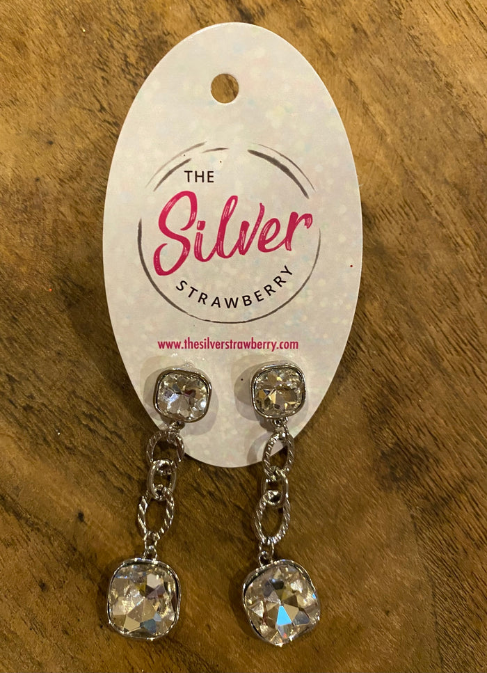 Kyan Earrings- Silver Rhinestone Drop Chain