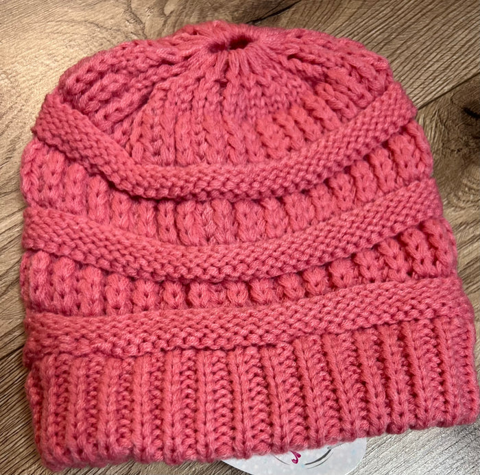 Knitted Beanies (Bun Opening)- Coral Pink