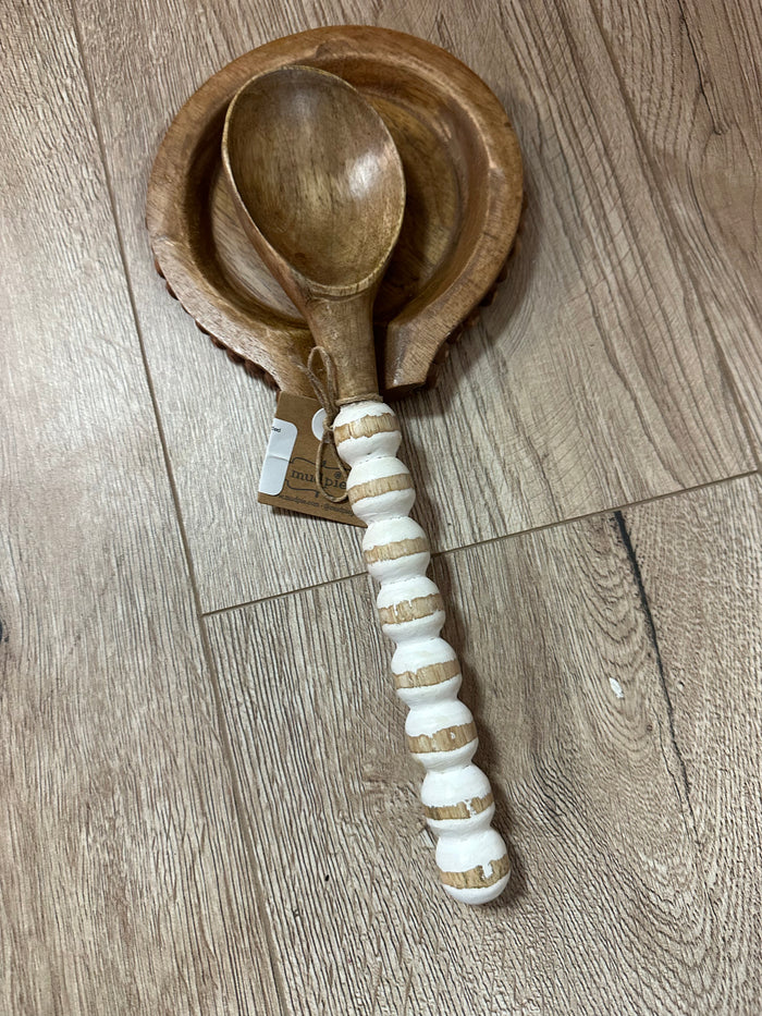 Spoon Rest Set- Natural Wood & White Beaded