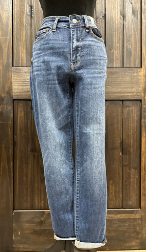 Judy Blue Boyfriend Fit Jeans- Midrise Cuff, (DK)